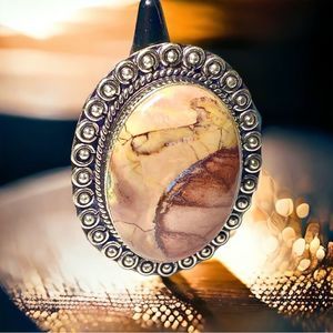 Natural Butterfly Jasper Gemstone in a Handcrafted 925 Silver Overlay Ring (8)